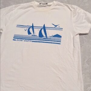 Brandy Melville White and Blue Graphic T-Shirt